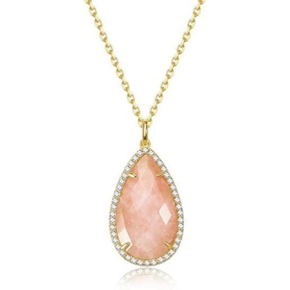 Natural Stone Pink Quart Heart Teardrop Irregular Necklace for Women Rose Quartz - Picture 1 of 5